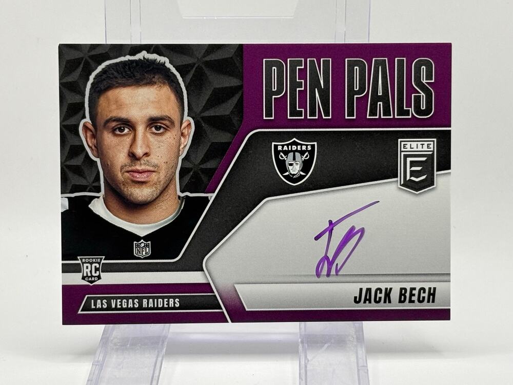 2025 Panini Elite Jack Bech Rookie Pen Pals Purple Ink On Card Auto Raiders RC
